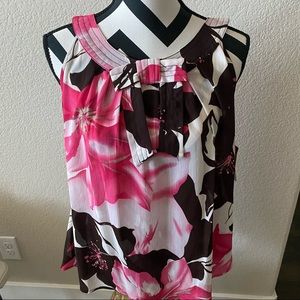 Plisse || pink floral print halter top with bow at neckline